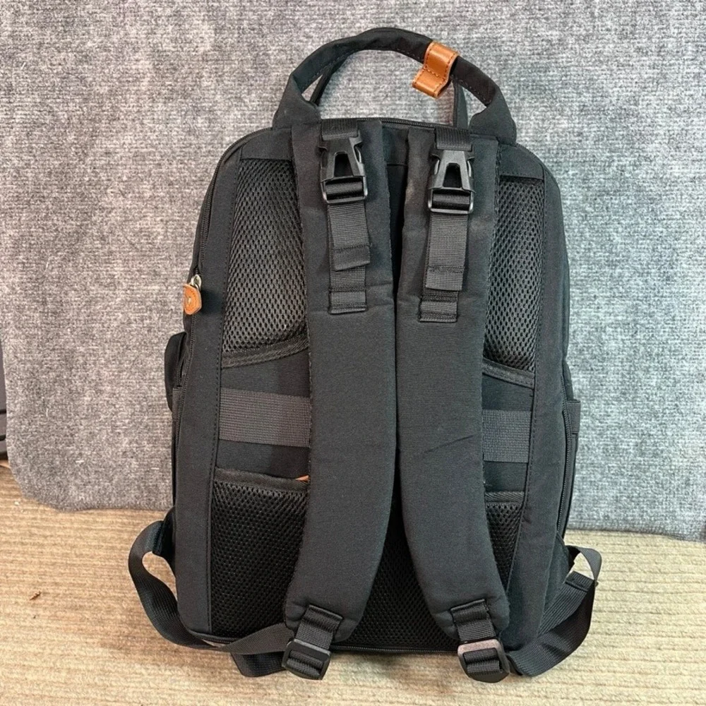NWOT Maelstrom Black Canvas Laptop Backpack Brown Leather Trim Travel School Bag